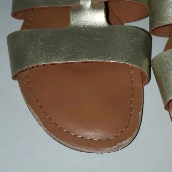 J. Crew Beachside Sandals Slides Gold Size 9 Metallic Womens Shoes Open Toe Flap - Picture 9 of 13